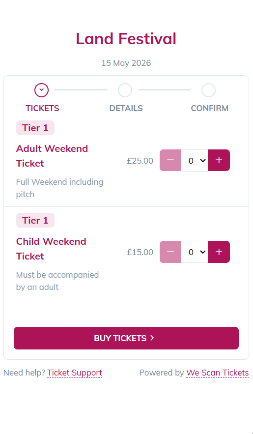 Checkout process of buying a ticket